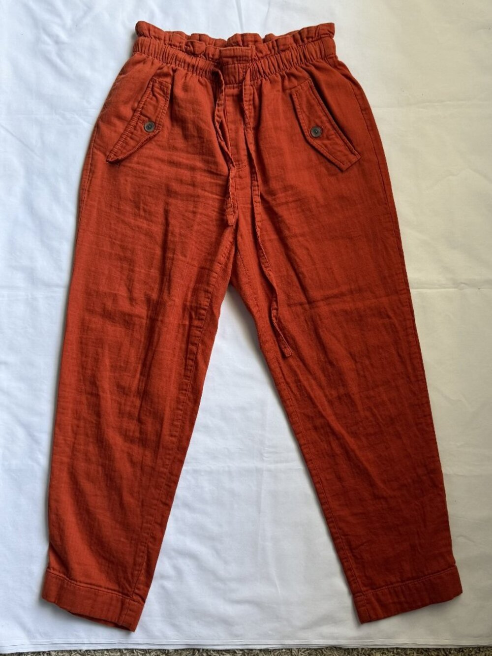 LOFT Rust Orange 100% Cotton High Rise Straight Paperbag Pants Size Small